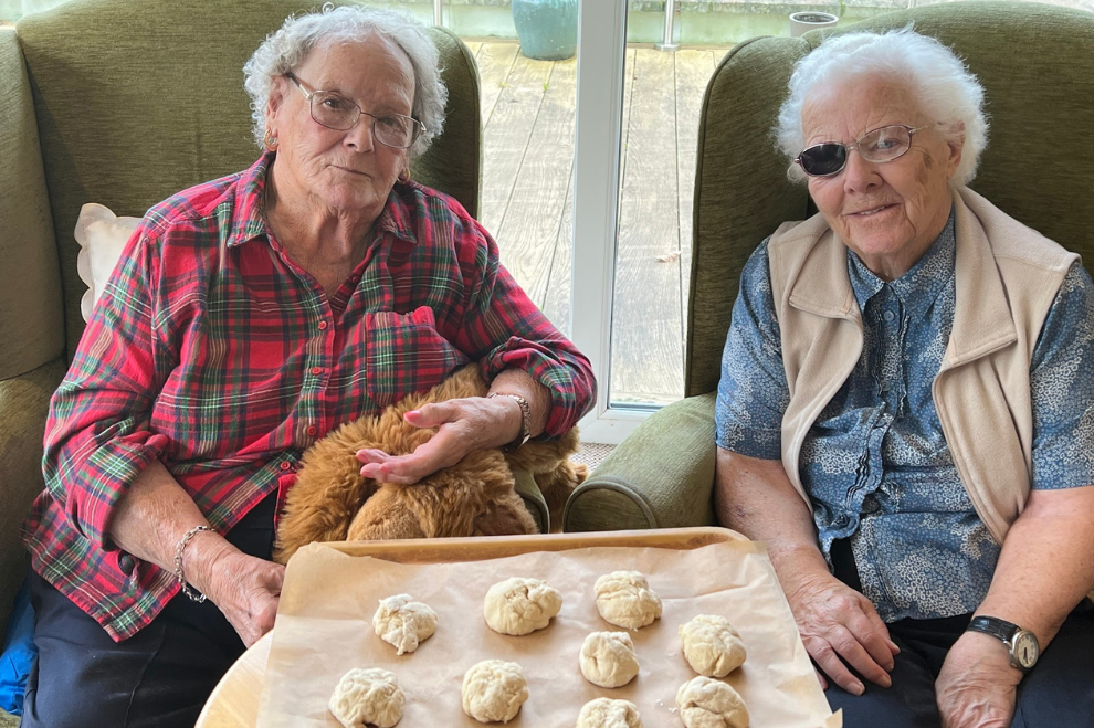Peggy and Barbara enjoying baking together