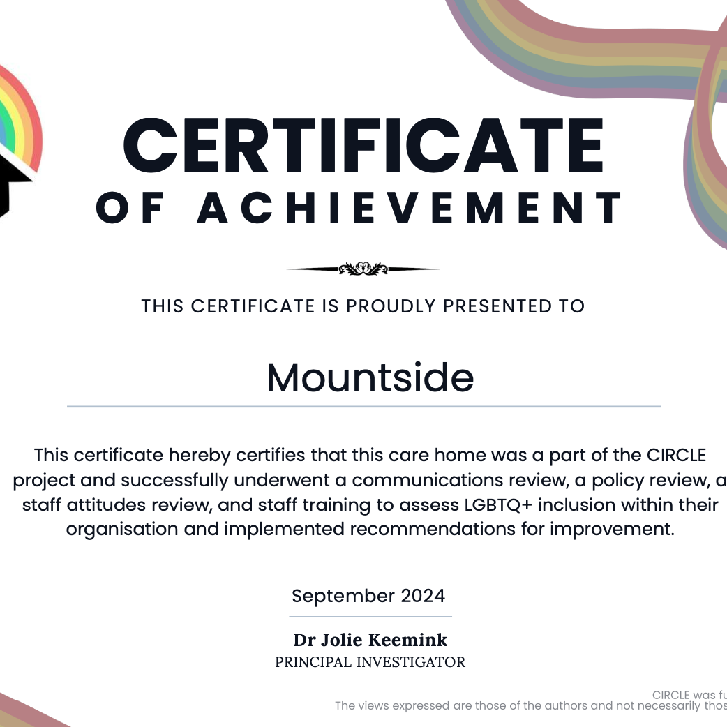 Mountside Care Home Recognised for LGBTQ+ Inclusion